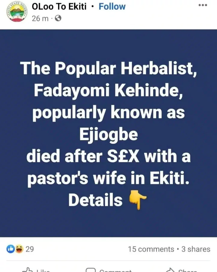 Popular herbalist allegedly dies in hotel after sleeping with pastor's wife