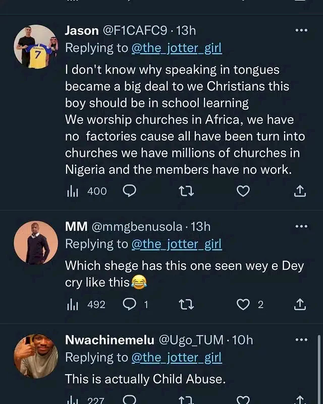 'This is child abuse; he should be in school' - Reactions trail viral video of young boy speaking in tongues