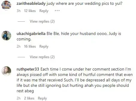 'No near her husband o' - Judy Austin under fire over message to Nkiru Sylvanus following her wedding