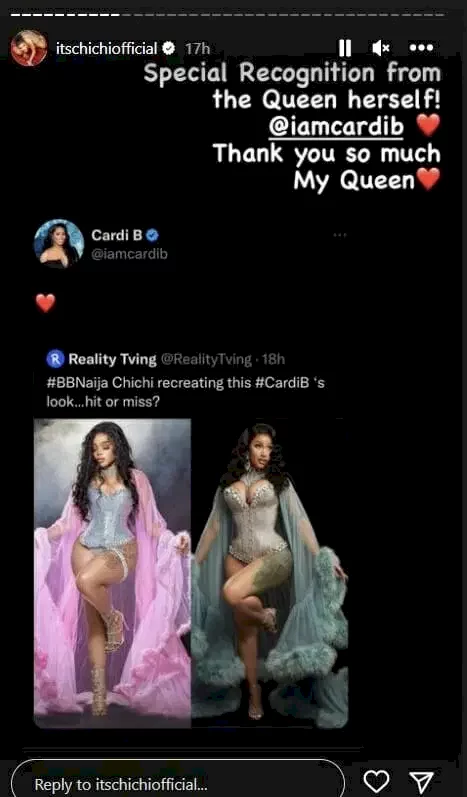 Chichi's priceless reactions to Cardi B's 'special recognition'