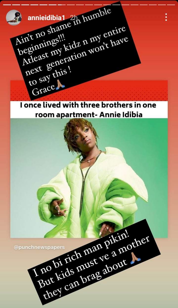 'I no be rich man pikin but my kids must have a mother they can brag about' - Annie Idibia writes as she recounts modest beginning