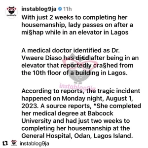 NMA declares indefinite strike in Lagos over colleague who di€d after an elevator acc#dent