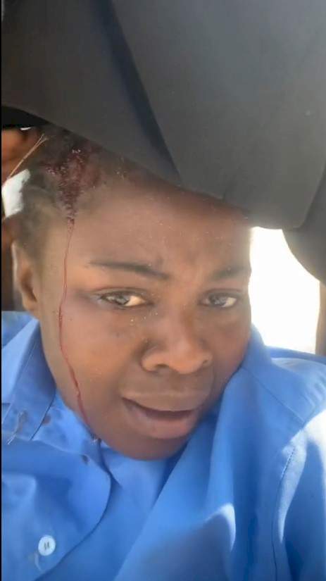 'You still dey do video' - Reactions as woman films herself crying after getting involved in a bloody accident