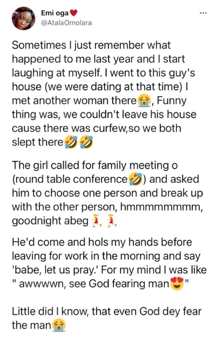 Lady narrates weird experience with a double-dating boyfriend