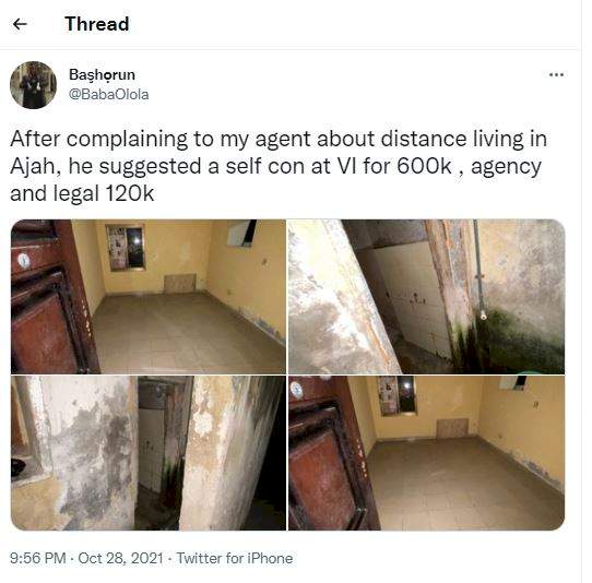 Man laments over condition of house he was asked to pay N600k for in Victoria Island, Lagos