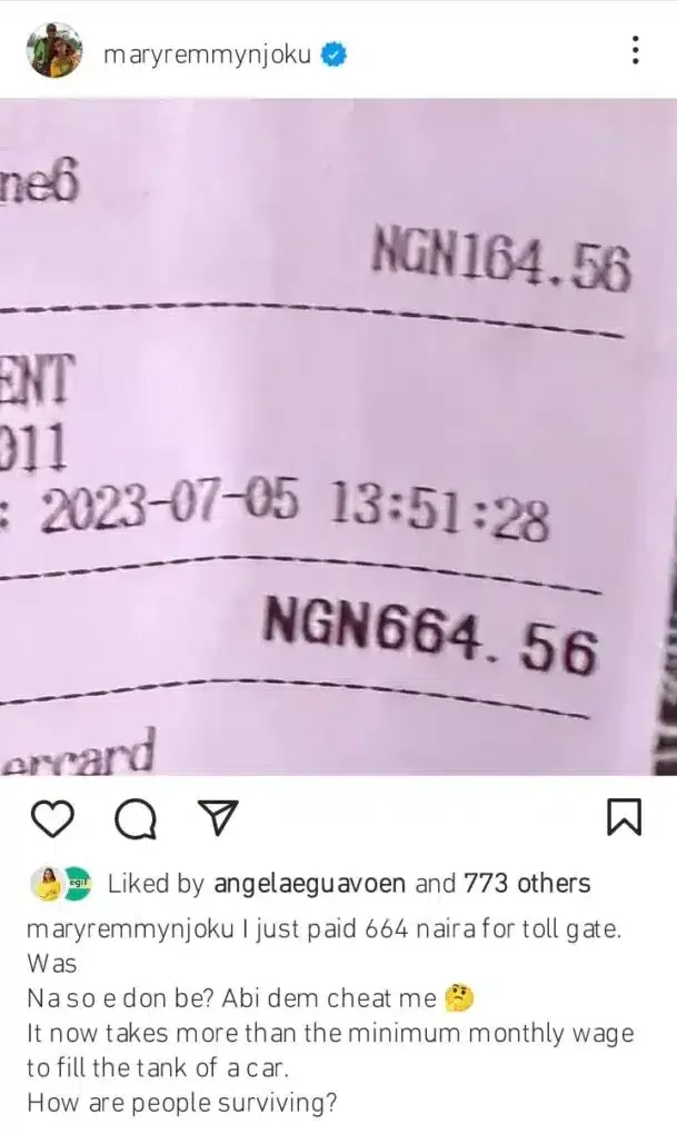 'How are people surviving?' - Mary Njoku quizzes after paying N664 for toll gate