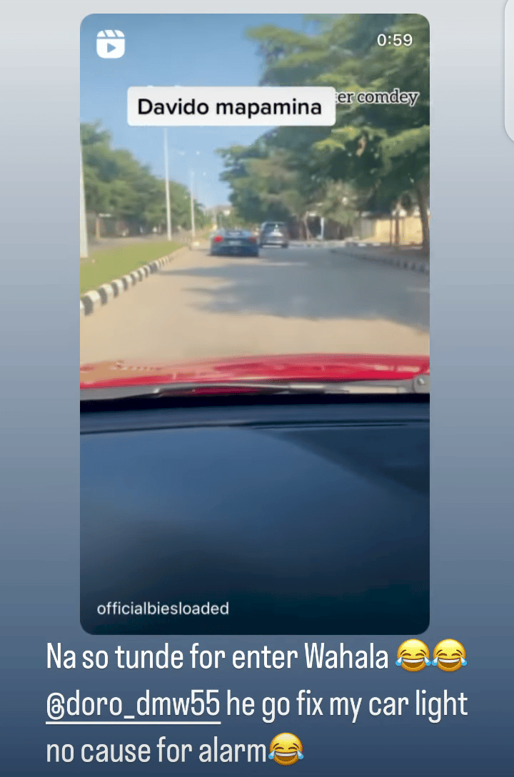 Davido reacts after lady shared video of someone driving his lambo