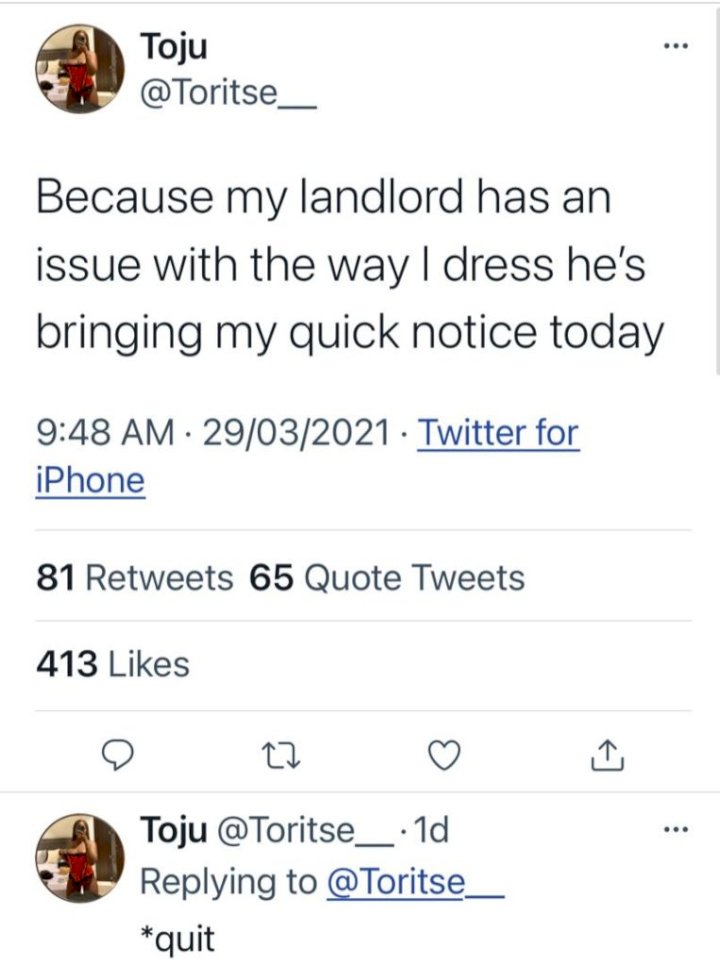 “My landlord served me a quit notice due to the way I dress” – Lady laments