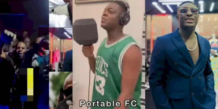 Cute Abiola storms studio on behalf of Portable FC as fans of Wizkid FC & 30BG clash over Carter Efe's Machala song (Video)