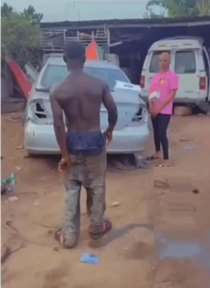 Lady surprises boyfriend who is a mechanic on his birthday (Video)
