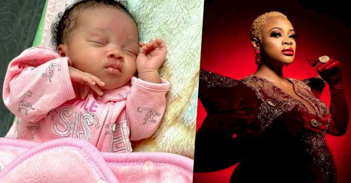 "Say hello to my beautiful bunny" - Uche Ogbodo says as she reveals baby's face for the first time