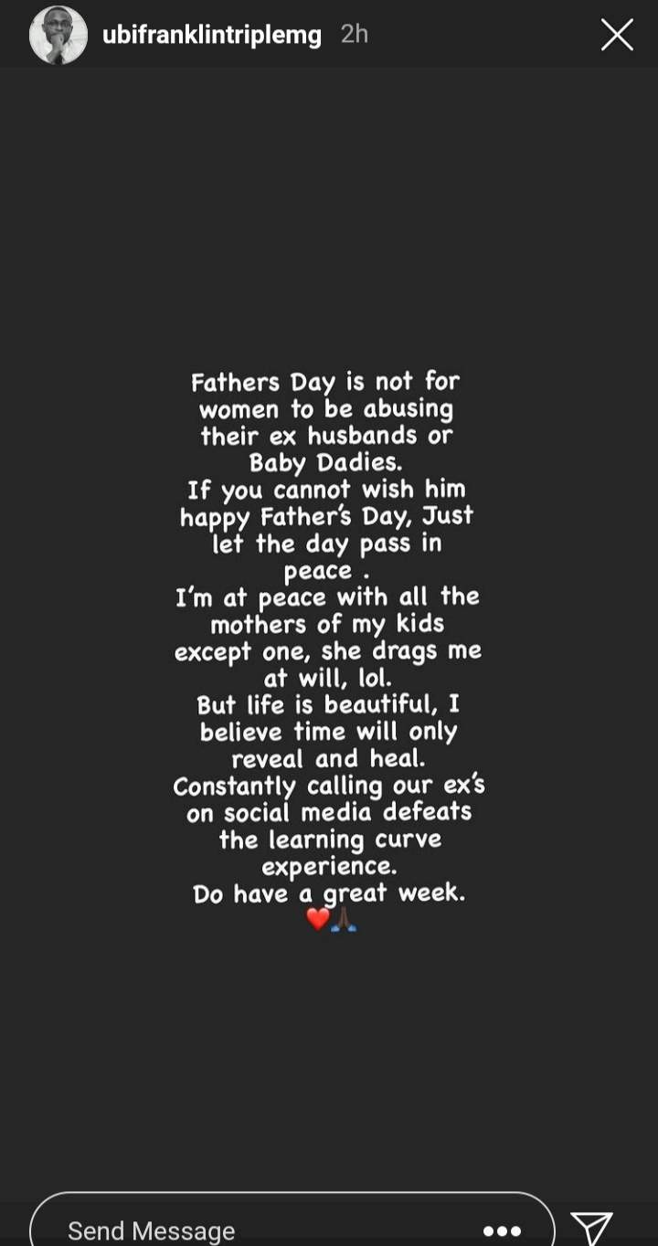 'Father's day is not for women to be abusing their ex-husbands or baby daddies' - Ubi Franklin
