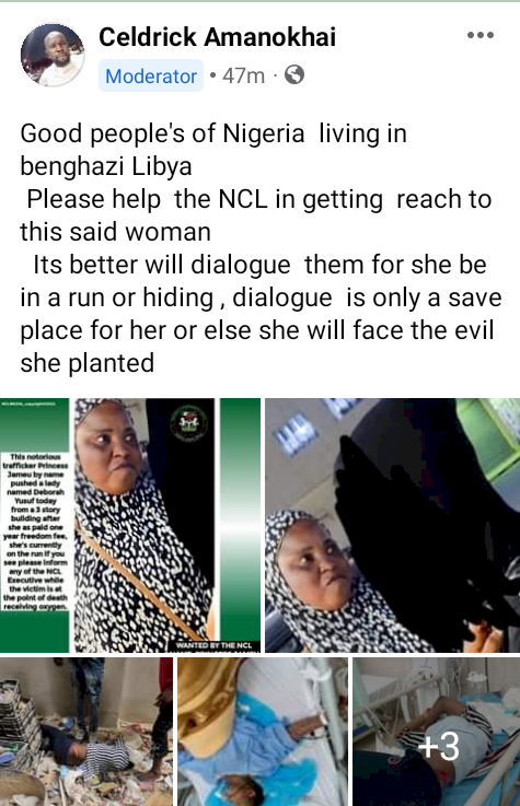 Nigerian lady fighting for life in Libya after suspected human trafficker allegedly pushed her from 3-storey building