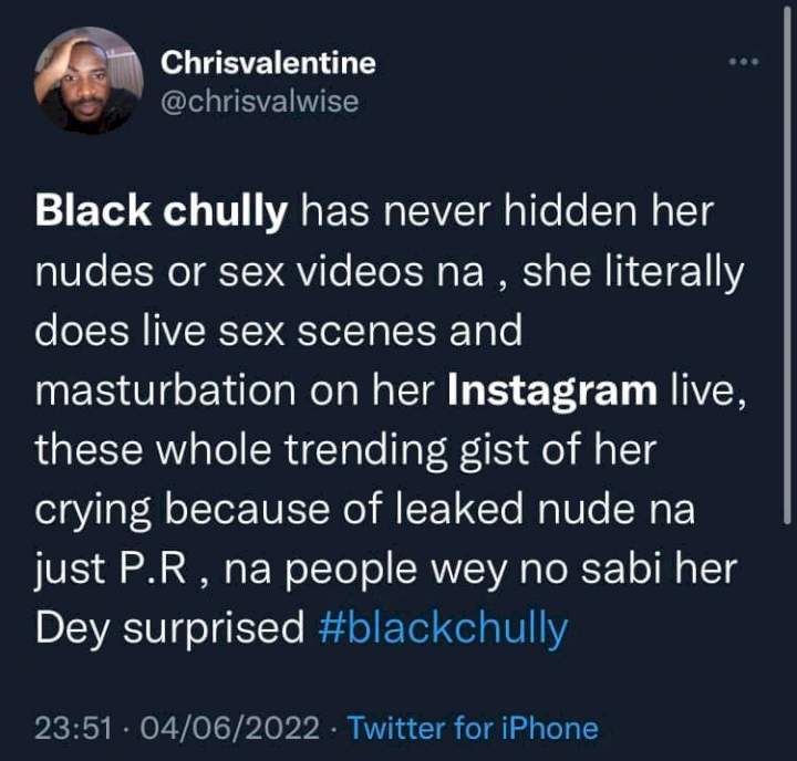 Nigerian TikTok star Black Chully called out for allegedly 'lying about not knowing how her sex tape got leaked; she has been 'hosting live videos' of her sex content on Instagram since 2020
