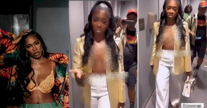 Tiwa Savage's revealing outfit causes a stir online (Video)