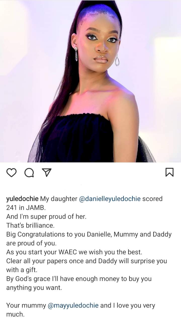 Yul Edochie hails his daughter as she scores 241 in JAMB