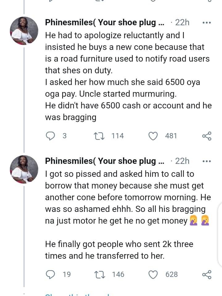 Lady reveals how she made a pompous driver pay for damages to a road sweeper he almost knocked down