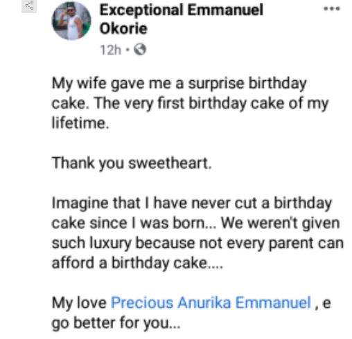 'I have never cut a birthday cake since I was born' - Man says as he appreciates wife for surprising Him With A Cake