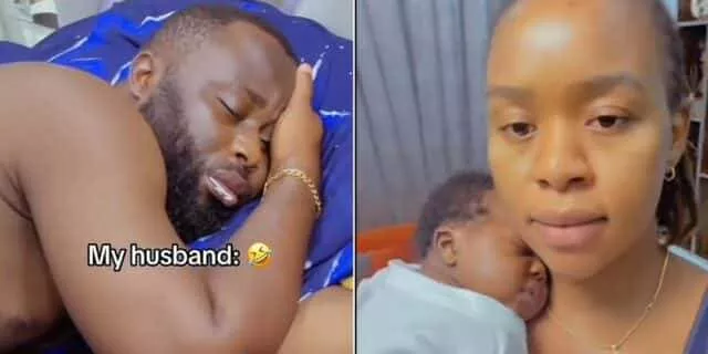 Nursing mum shares video of husband sleeping after promising to watch baby at night