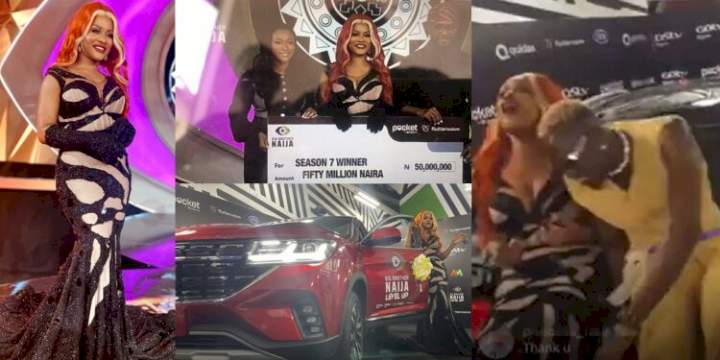 Moment BBNaija level-up winner, Phyna received her 50 million naira cheque, brand new SUV, others (Photos/Videos)