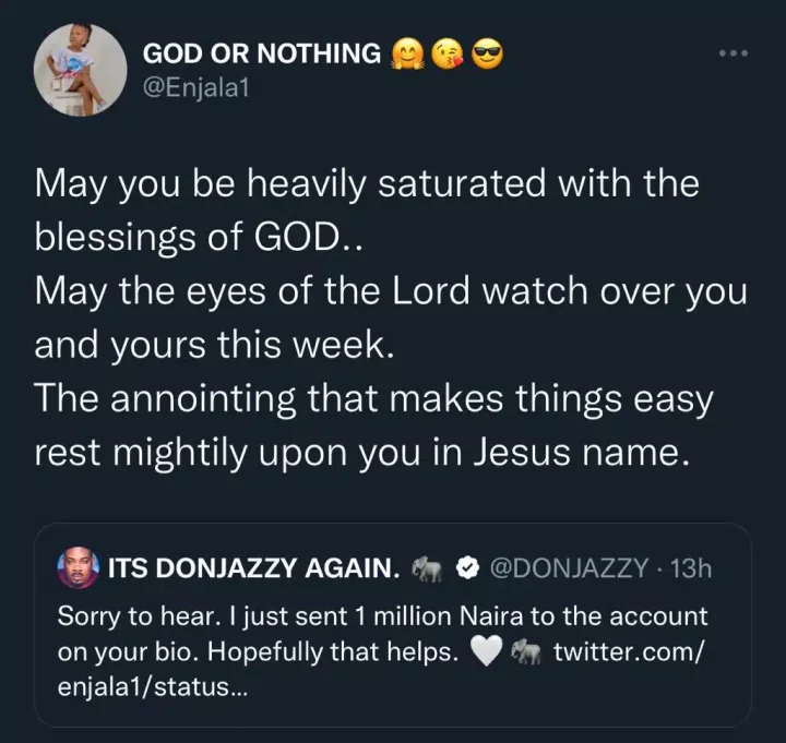 Jubilation as Don Jazzy blesses Twitter user with N1M for accommodation