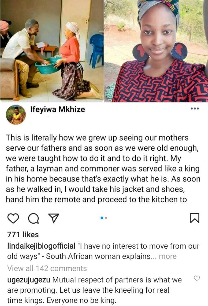 'Mutual respect is what we're promoting' Actor Ugezu Ugezu objects to a woman kneeling to serve her husband