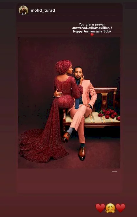 'You are a prayer answered' - Hanan Buhari and her husband, Mohammed Turad celebrate first wedding anniversary