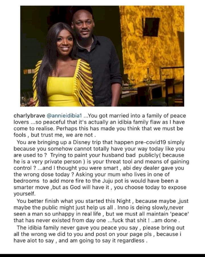 'You think we are fools, Tuface is dying slowly and unhappy' - Brother reacts after Annie Idibia's outburst
