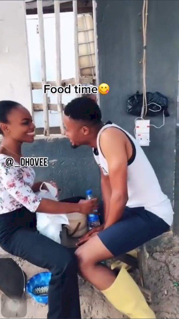 Lady surprises boyfriend with romantic gesture at work (Video)