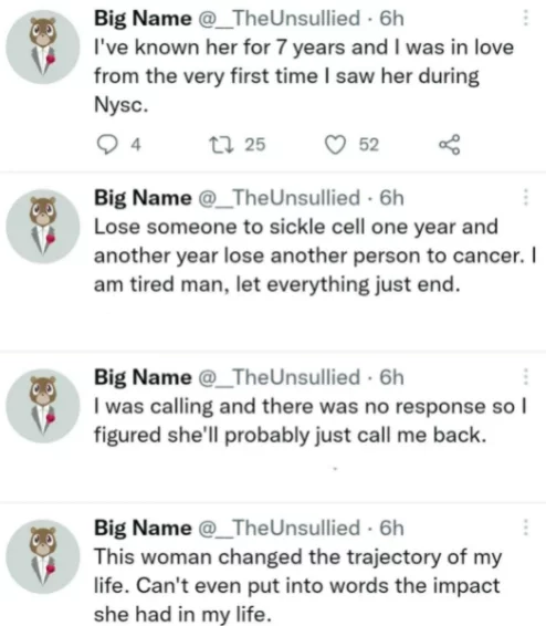 'I went to Shiloh because of this. I prayed, I begged.''- Nigerian man mourns death of his woman who died after battling cancer