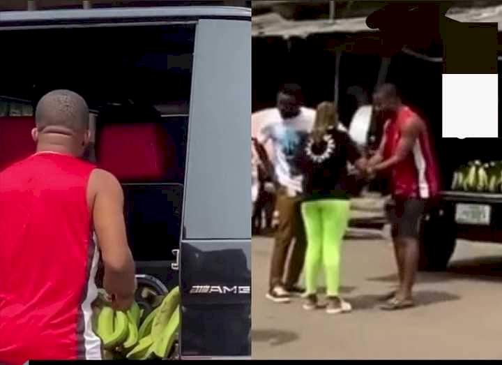"My dream car!" - Reactions as man uses a G-Wagon to sell plantain in Imo state (Video) "My dream car!" - Reactions as man uses a G-Wagon to sell plantain in Imo state (Video)