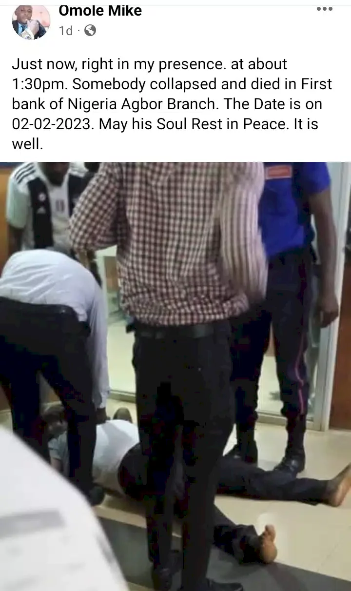 Man reportedly slumps, dies in bank while waiting to withdraw new Naira notes