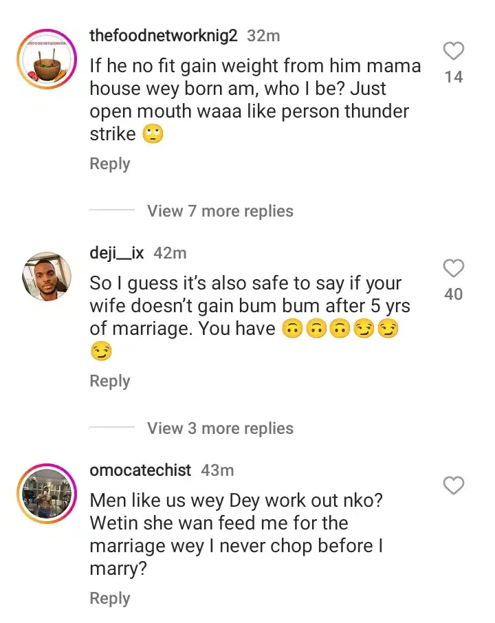 'You have failed as a wife if your husband doesn't gain weight after 5 years of marriage' - Man opines; ladies react