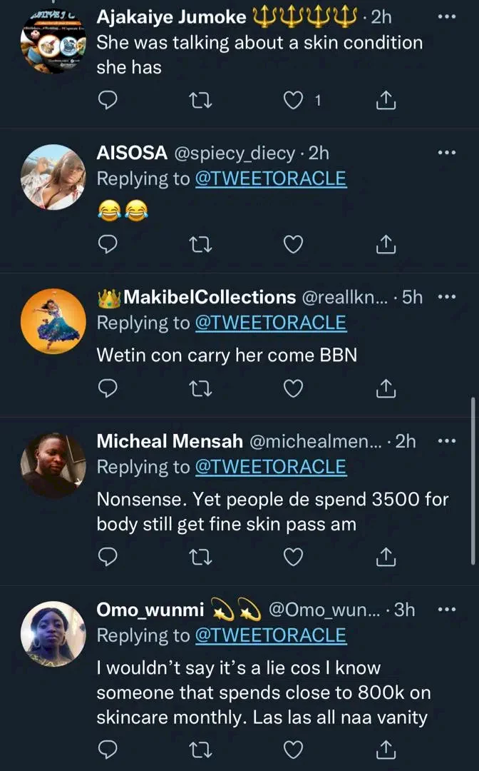 BBNaija: Beauty stirs reactions as she declares N1.2M as monthly skincare cost