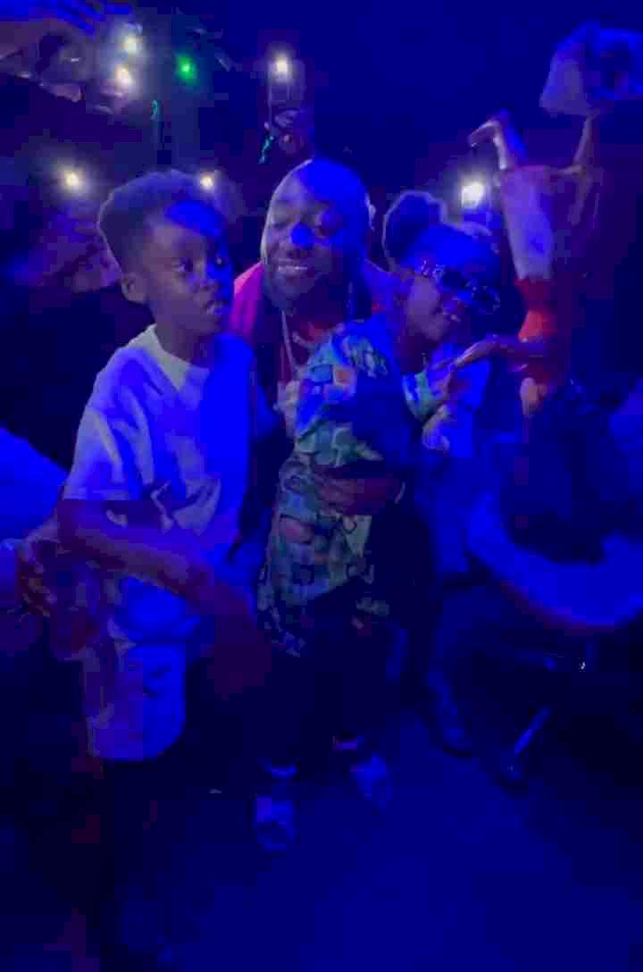 Reactions as Davido dances with daughter, Imade, Tiwa's son, Jamil in new video