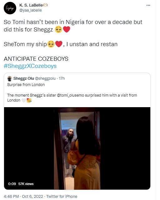 Heartwarming moment Sheggz's sister, who hasn't been in Nigeria in a decade, reunited with him in Lagos (Video)