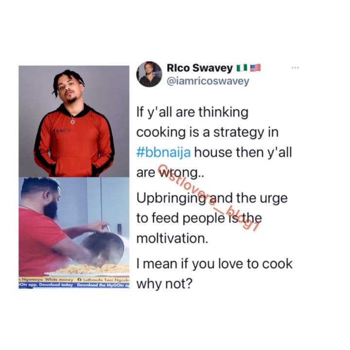 BBNaija: 'If you think cooking is a strategy in BBNaija's house, then you'll are wrong' - Former BBNaija's housemate, Rico Swavey