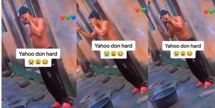 Moment yahoo boy nearly burst into tears over client failure to send him 5k (Video)