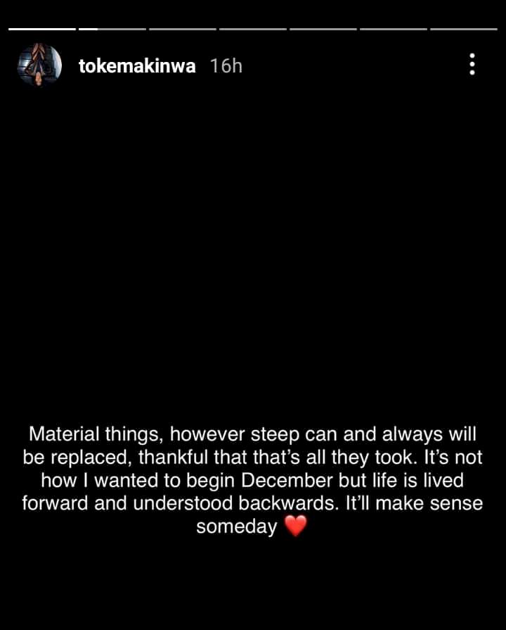 'Material things can always be replaced' - Toke Makinwa grateful for life as she speaks on traumatic London robbery incident
