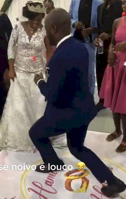 Moment couple suffered embarrassing fall while dancing at their wedding reception (Video)