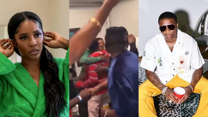 Wizkid and Tiwa Savage bury rumoured beef as they're spotted hugging it out at a party in Germany (Video)