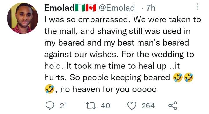 'They said I can't get to heaven with that beard' - Man recounts how church insisted he shave his beard on wedding day