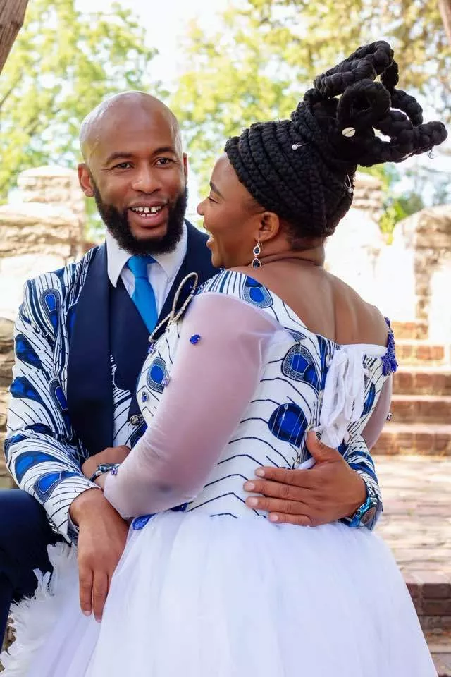 Nigerian couple trend on social media after infusing African print in their wedding outfits (photos)