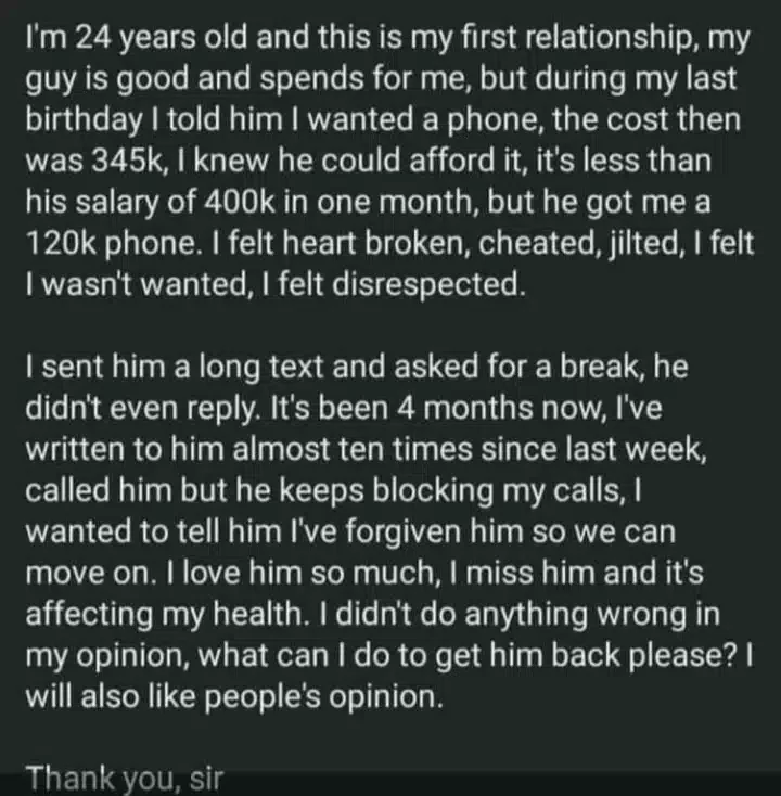 Lady who wanted N345K phone laments after boyfriend got her that of N120K