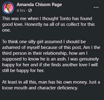 'Avoid men that wear pensuwa trouser and susu shoe' - Media personality, Amanda Chisom issues warning months after endorsing Kpokpogri as right man for Tonto Dikeh