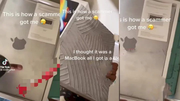 Man devastated after buying Apple MacBook, only to discover it's a boxed tile (video)