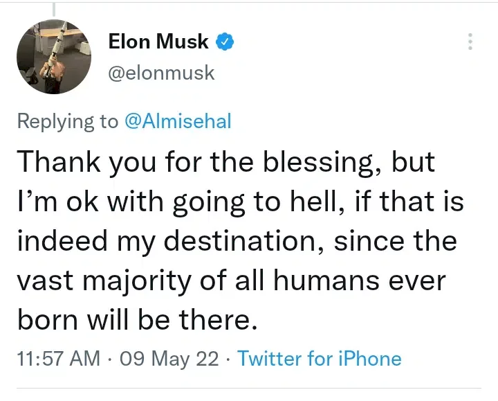 'I'm okay with going to hell' - Elon Musk says after sharing a disturbing tweet