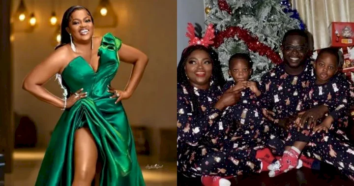Funke Akindele reveals names of twin sons weeks after their faces got uncovered (Video)