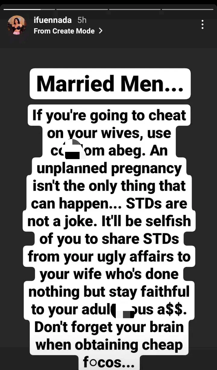 You have a special place in hell - Ifu Ennada tackles married men who have extramarital affairs
