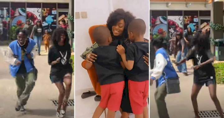 'She sabi work: Video of nanny covering faces of Funke Akindele's twins stirs reactions